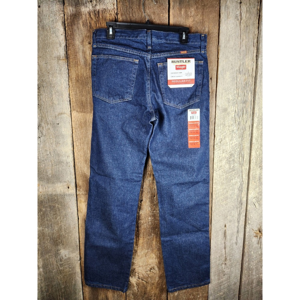 Rustler Wrangler Mens Regular Fit Straight Leg Jeans Dark Wash Blue 32x32 NWT